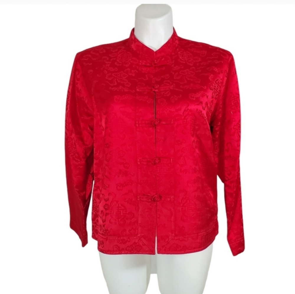 Chico's Design Red Silk Oriental Button Blazer